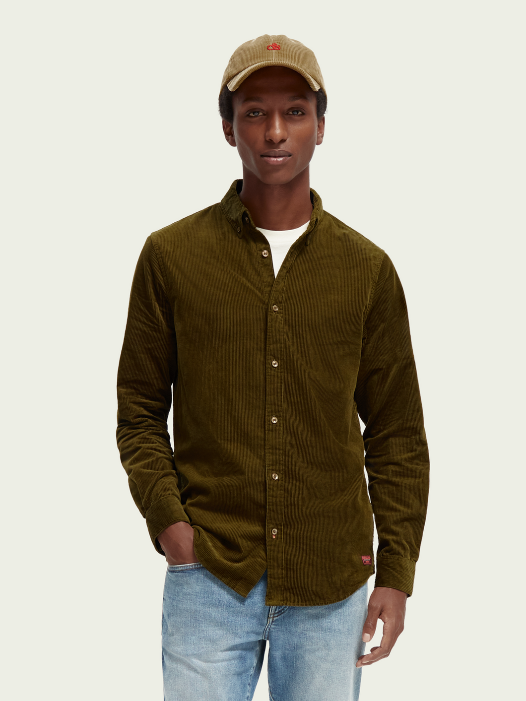 Scotch & Soda Regular Fit Cotton Corduroy Shirt - Military - Mensroomlifestyle